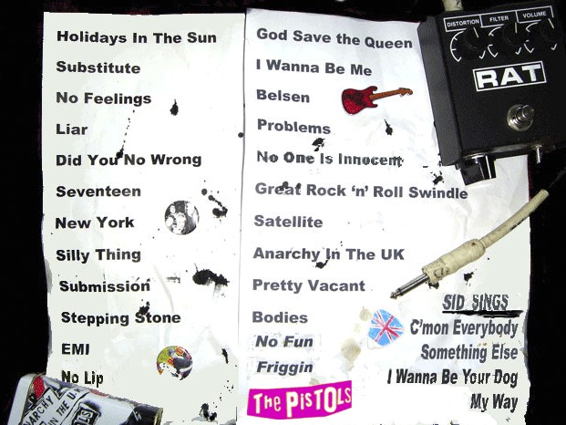 Sex Pistols set list by The Pistols tribute band